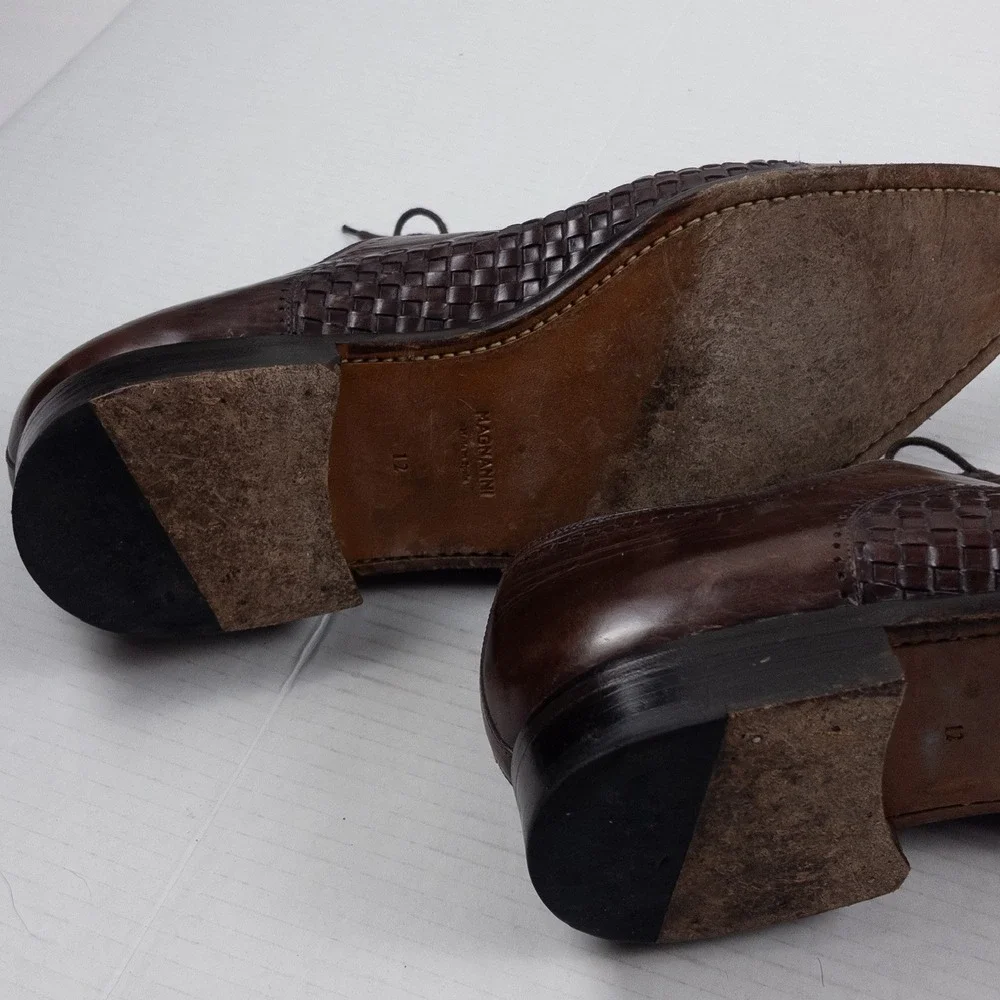 Magnanni Oxford Woven Leather Cap-Toe Derby Mens 12 Brown‎ Dress Shoes 15073
